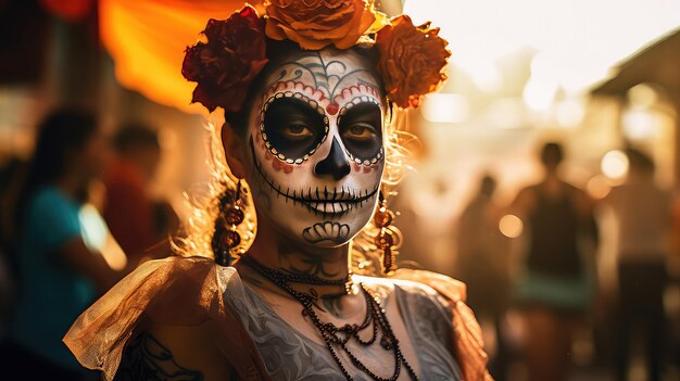 Mexikanerin gekleidet für die Feier zum Tag der Toten