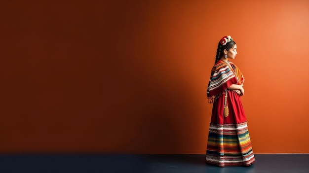 Mexikanische Dame in traditioneller mexikanischer Kleidung, kulturelle Eleganz, generative KI