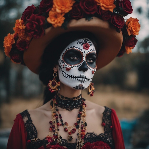 Mexikanische Feier zum Tag der toten Catrina mit Totenkopf-Make-up-Tapete