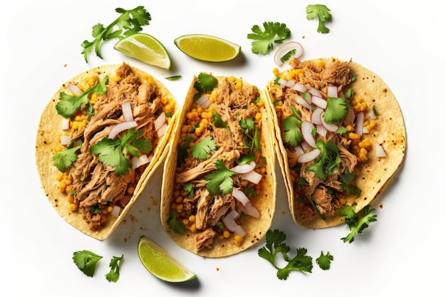 Mexikanische Schweinefleisch-Carnitas-Tacos Illustration AI Generative