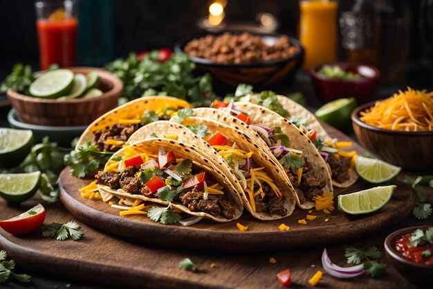 Mexikanische Tacos mit Fleischgemüse und Käse