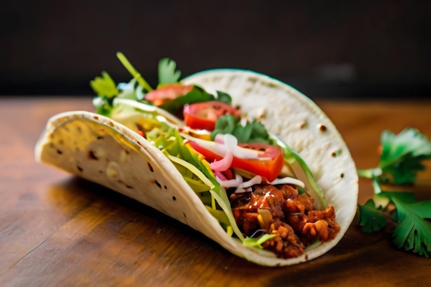 Mexikanische Tacos mit Hackfleisch, Bohnen und Gewürzen auf einem Teller