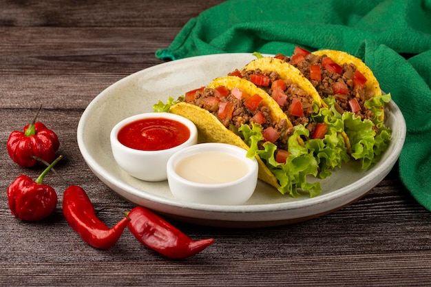 Mexikanische Tacos mit Salatbeef und Tomaten