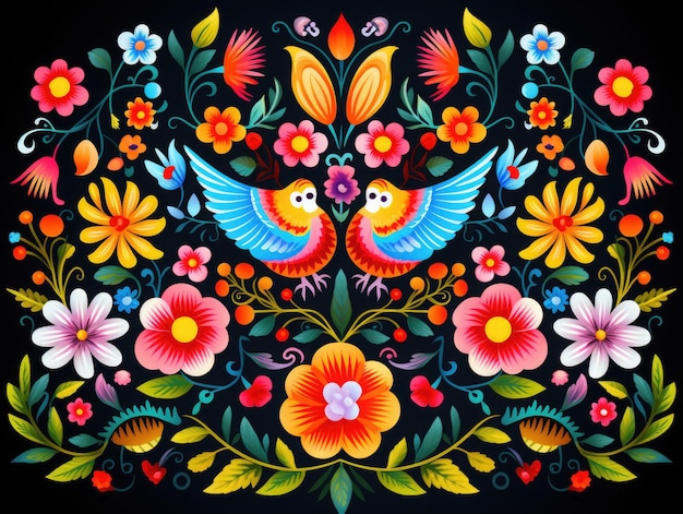 Mexikanischer Stickerei-Vektor-Illustrationshintergrund aus Blumen