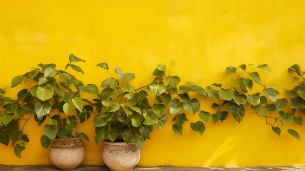 Mexikanisches koloniales gelbes Trennfundament mit Weinpflanze, AI generiert