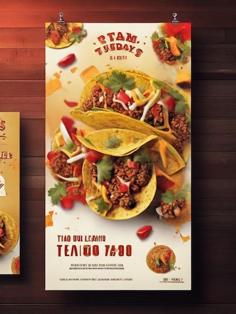 Mexikanisches Tacos-Poster Illustration eines Design-Vintage- und Grunge-Textur-Posters mit appetitlicher mexikanischer Tacos-Ikonen, Maiswrap und Garnierung Flyer-Design
