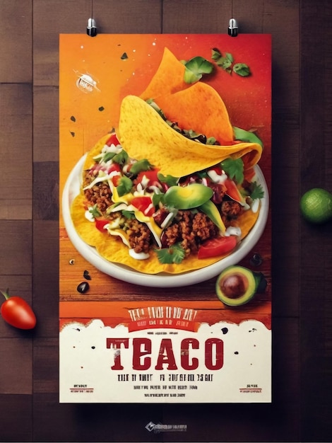 Mexikanisches Tacos-Poster Illustration eines Design-Vintage- und Grunge-Textur-Posters mit appetitlicher mexikanischer Tacos-Ikonen, Maiswrap und Garnierung Flyer-Design