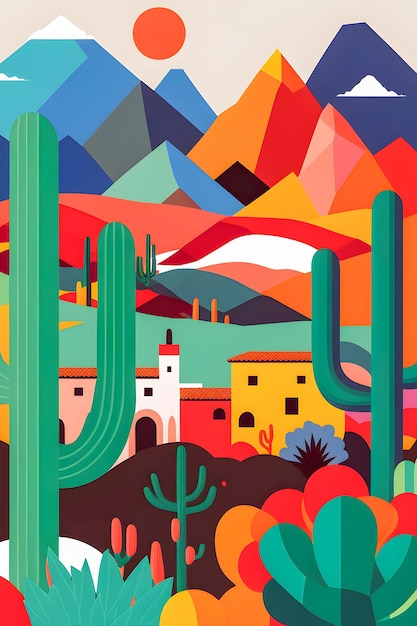 Mexiko-Landschaftsflacher Designillustration mexikanischer Sommer