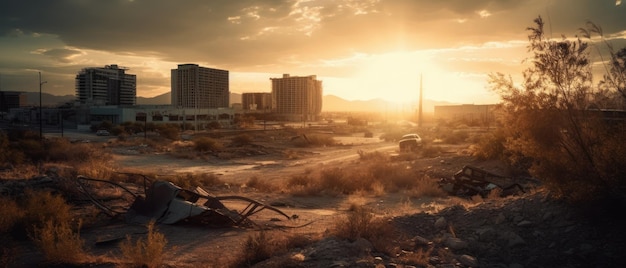 Mexiko, Post-Apokalypse-Landschaft, verlassenes Panorama, ultraweite Kunstzerstörung, leere Stadt