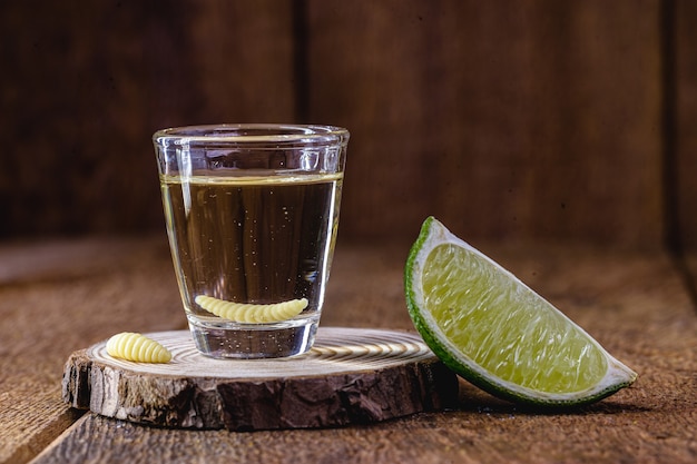 mezcal, bebida exótica de méxico con tequila y una larva en su interior.