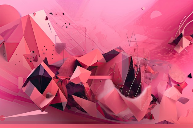 Una mezcla abstracta de formas, colores y líneas en un fondo rosa futurista