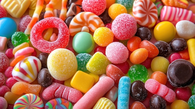 Una mezcla colorida de varios dulces y dulces