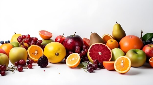 mezcla fruta sobre fondo blanco aislado