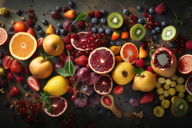 Mezcla de frutas e ingredientes saludables generados por IA