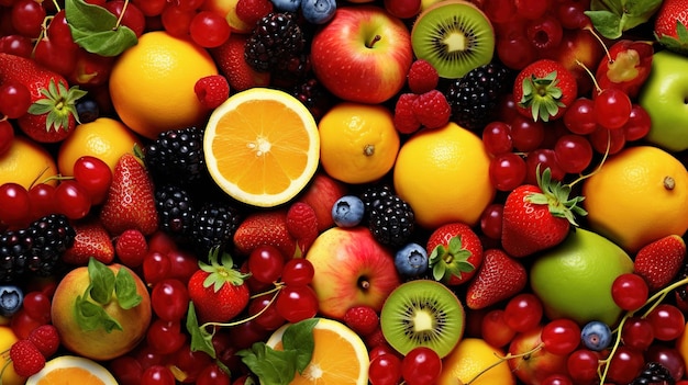Mezcla frutas frescas con un hermoso fondo.