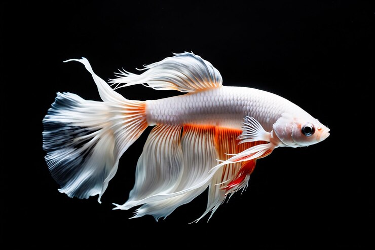 mezcla minimalista blanca naranja Betta Pescado fondo negro oscuro