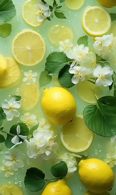 Mezcla refrescante de limas limones pomelos y naranjas en tonos rojos y verdes IA generativa