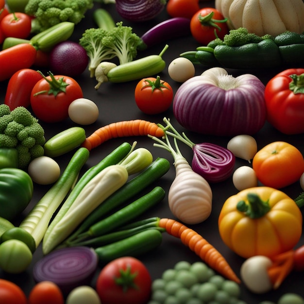 Una mezcla de vegetales frescos en la mesa de madera