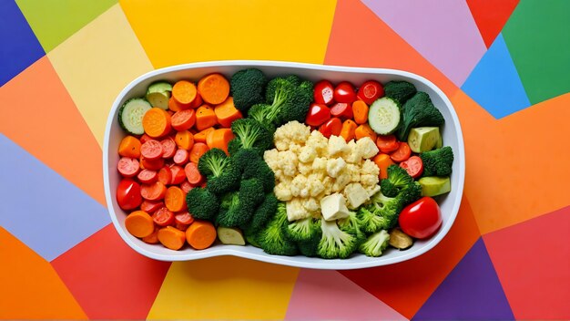 mezcla de verduras cocidas en un tazón variedad de verduras a la parrilla en un tazo en fondo abstracto calabacín 8K