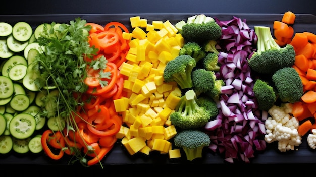 Una mezcla de verduras coloridas es el arte de una comida nutritiva.