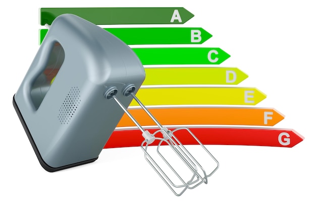 Foto mezclador con gráfico de eficiencia energética renderizado 3d