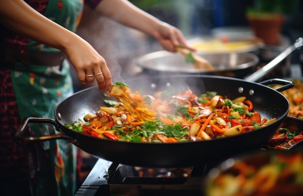 Mezclar las verduras en una sartén