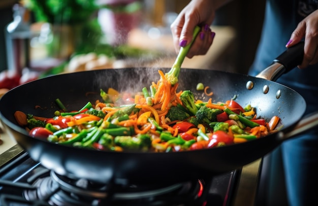 Mezclar las verduras en una sartén