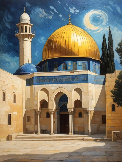 Foto mezquita al-aqsa en jerusalén pintura al óleo estilo van gogh