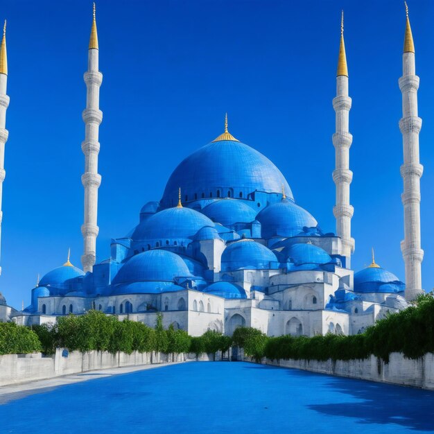 Foto una mezquita azul con una cúpula azul