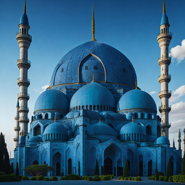 Una mezquita azul con una cúpula azul