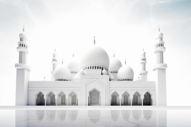 Una mezquita blanca con un cielo azul de fondo