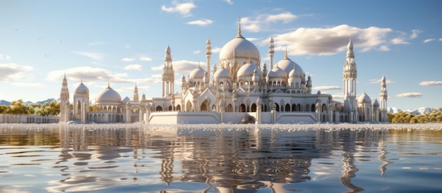 mezquita blanca para el Ramadán Kareem fondo