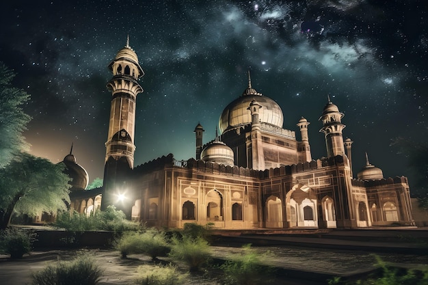 Una mezquita bajo un cielo estrellado