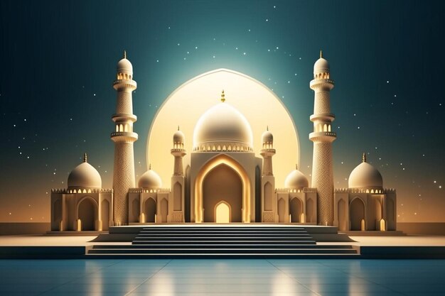 una mezquita con un cielo nocturno estrellado y estrellas.