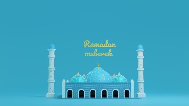 Mezquita de color azul de renderizado 3D, Ramadán Kareem