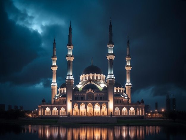 La Mezquita del Corazón de Chechenia en Grozny en Chechenia Rusia por la noche en Ramadán