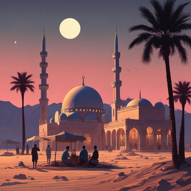 La mezquita del desierto por la noche