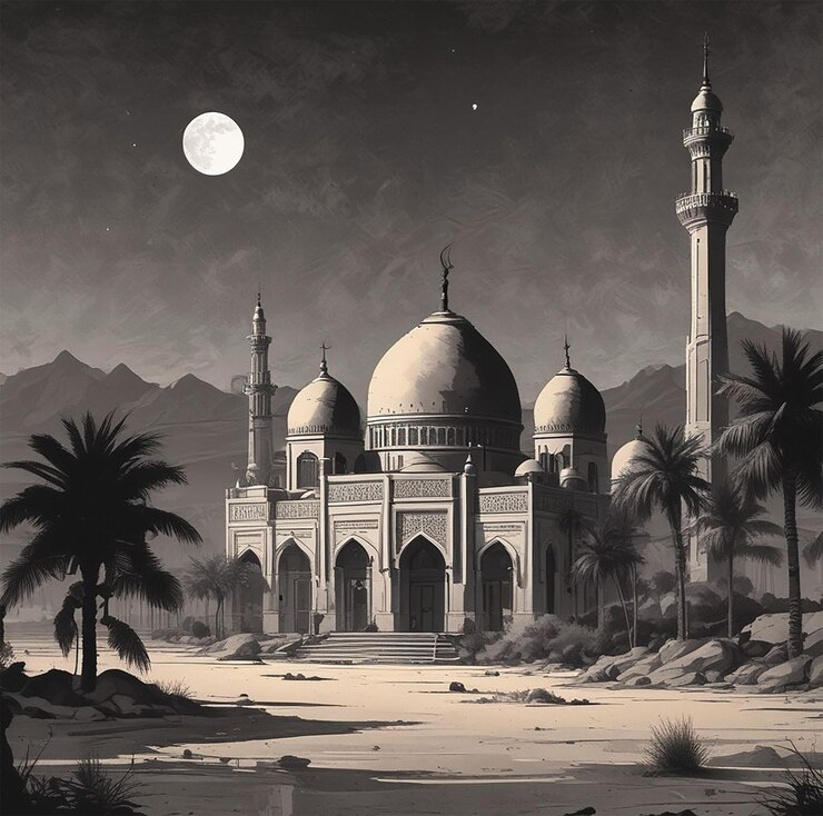 La mezquita del desierto por la noche