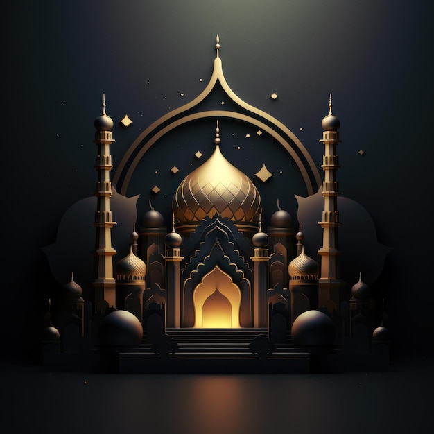 Foto mezquita dorada en la noche