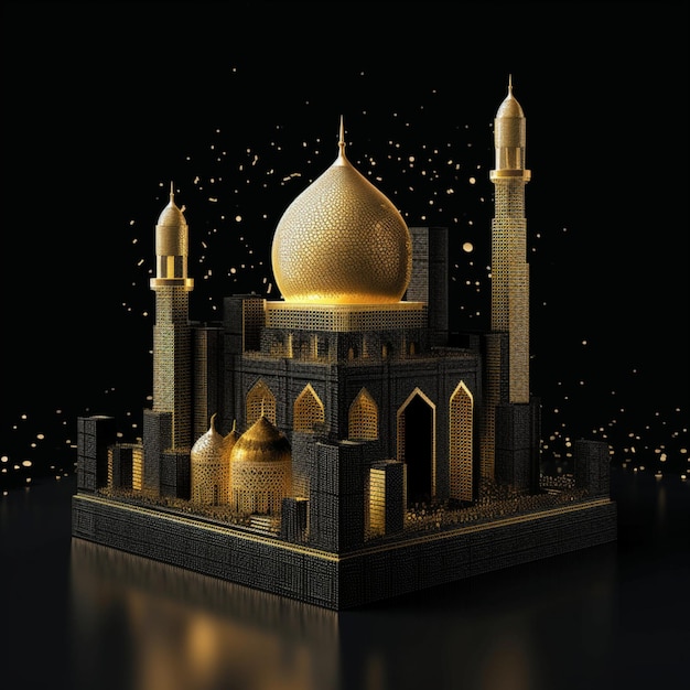 Mezquita dorada sobre fondo negro oscuro