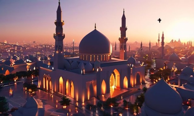 una mezquita con una gran cúpula y un gran edificio en el medio