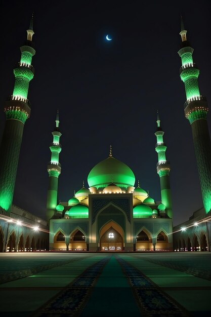 Mezquita islámica iluminada por la suave luz de Eid Milad un Nabi