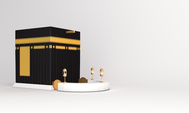 Mezquita islámica kaaba aislado sobre fondo blanco.