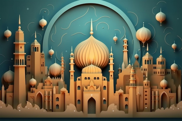 mezquita islámica masjid generativa ai banner para ramadan kareem y eid mubarak saludos para musulmanes i