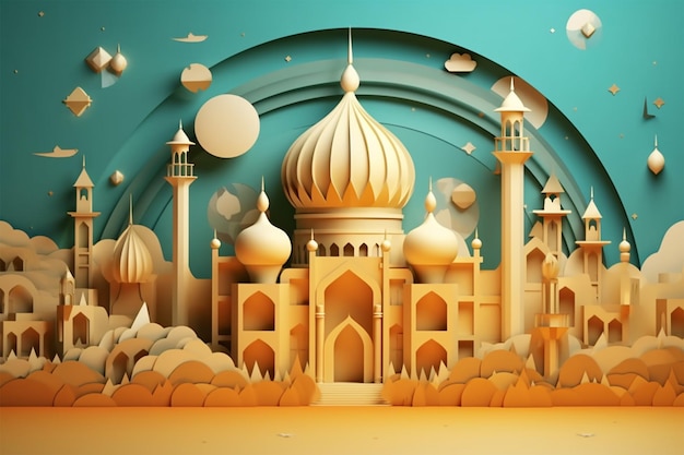 mezquita islámica masjid generativa ai banner para ramadan kareem y eid mubarak saludos para musulmanes i