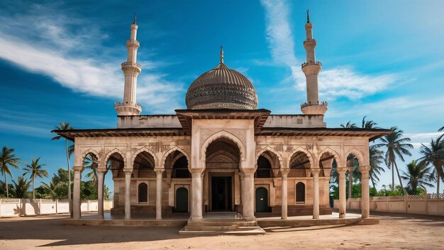 Foto mezquita islámica sobre un fondo de cielo azul