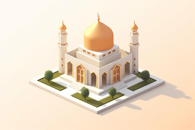 Mezquita isométrica en fondo plano minimalista simple