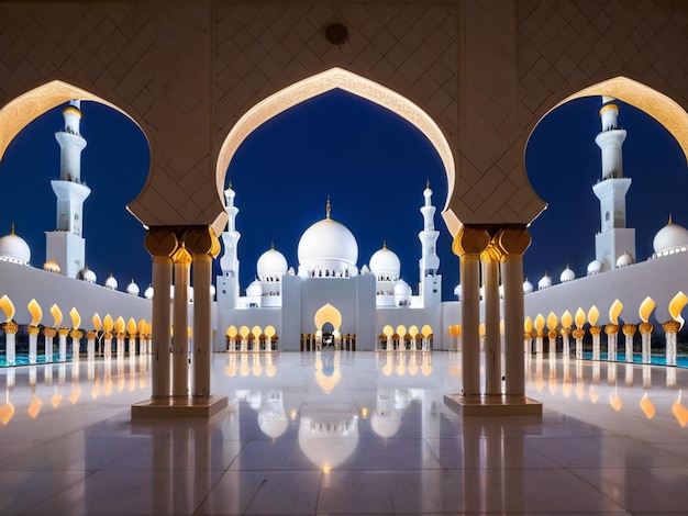 La mezquita del jeque Zayed de Abu Dhabi por la noche