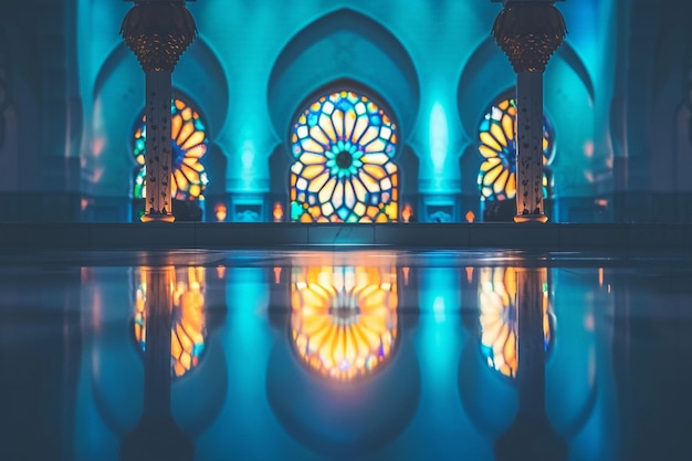 Foto la mezquita majestad eid aladha silueta radiante a través de la ventana