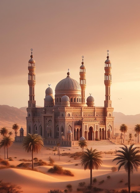 Mezquita en medio del fondo del desierto